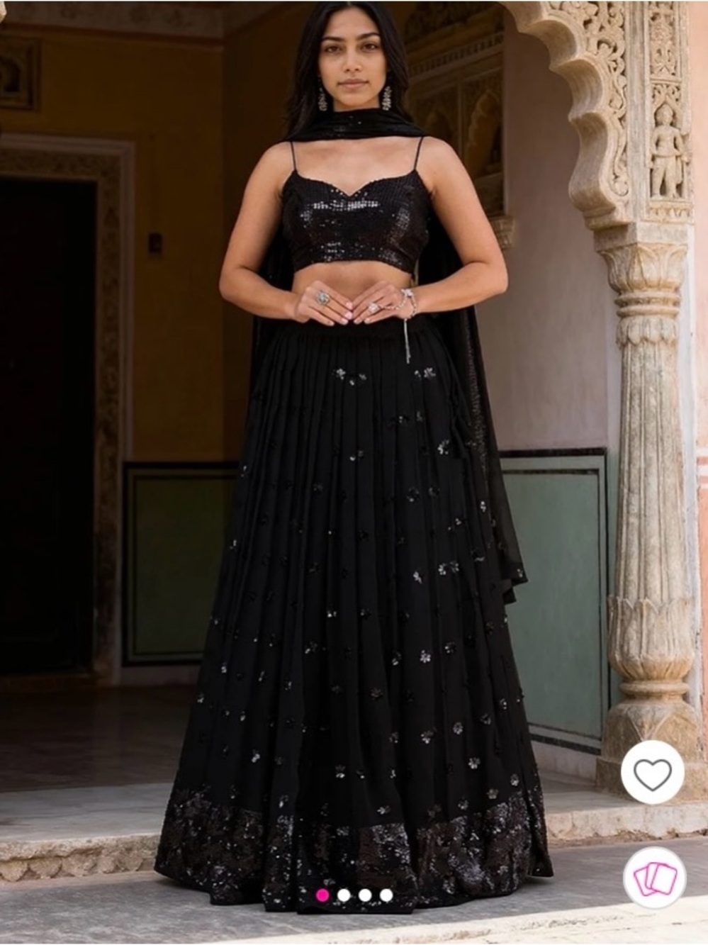 3-Piece Black Sequin Lehenga